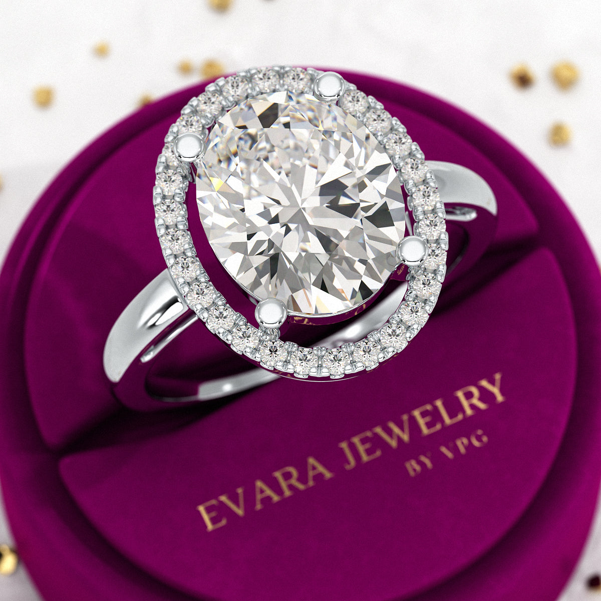 3 Carat Oval Lab Grown Diamond Halo Engagement Ring - Evara Jewelry LLC