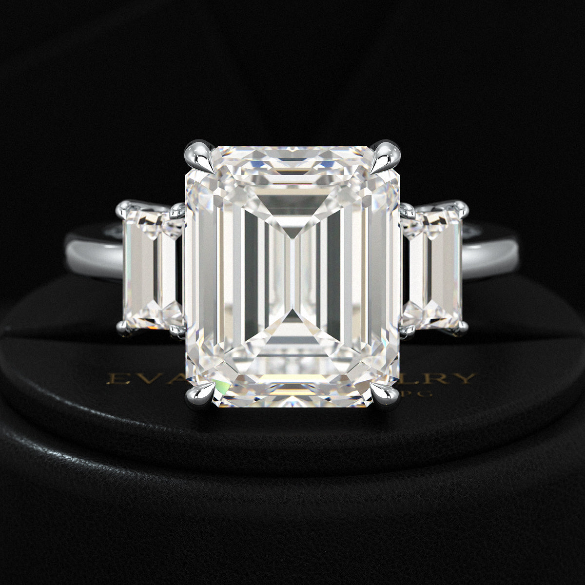 5 Carat Emerald Cut Lab Grown Diamond Three Stone Engagement Ring - Evara Jewelry LLC