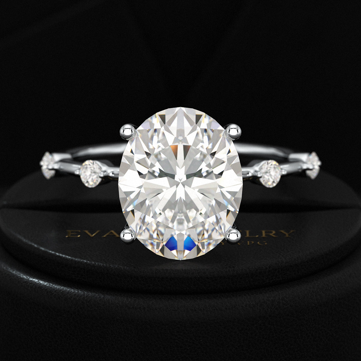 3 Carat Oval Lab Grown Diamond Thin Engagement Ring - Evara Jewelry LLC
