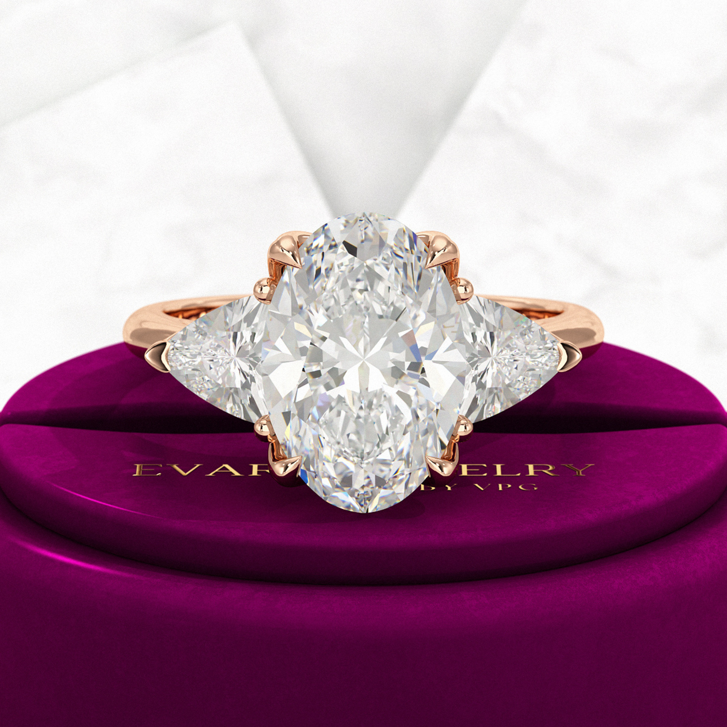 4 Carat Elongated Oval Three Stone Engagement Ring - Evara Jewelry LLC