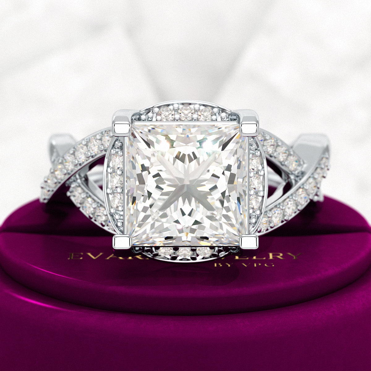 Nature Inspired 3 Carat Princess Cut Lab Grown Diamond Wedding Ring - Evara Jewelry LLC
