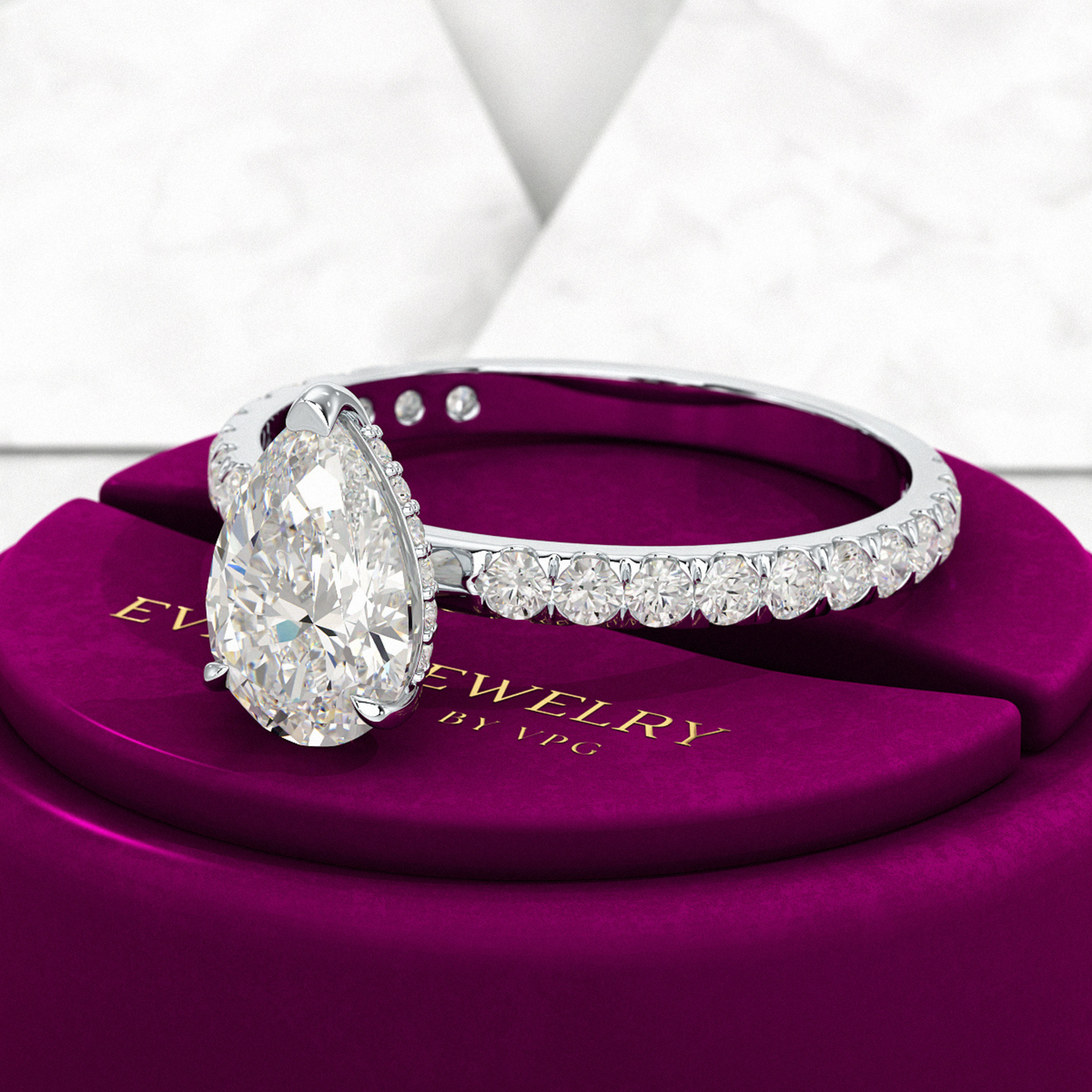2 Carat Pear Cut Hidden Halo Pave Band Engagement Ring - Evara Jewelry LLC