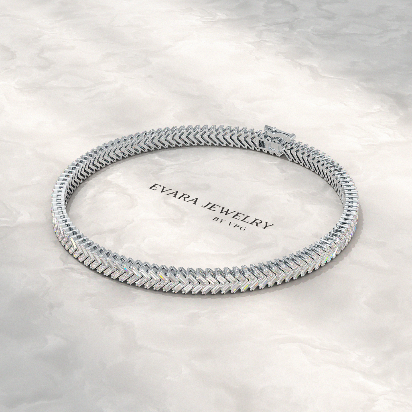 11 Carats Baguette Cut Diamond Chevron Tennis Bracelet in 10K, 14K, 18K Solid Gold - Evara Jewelry LLC