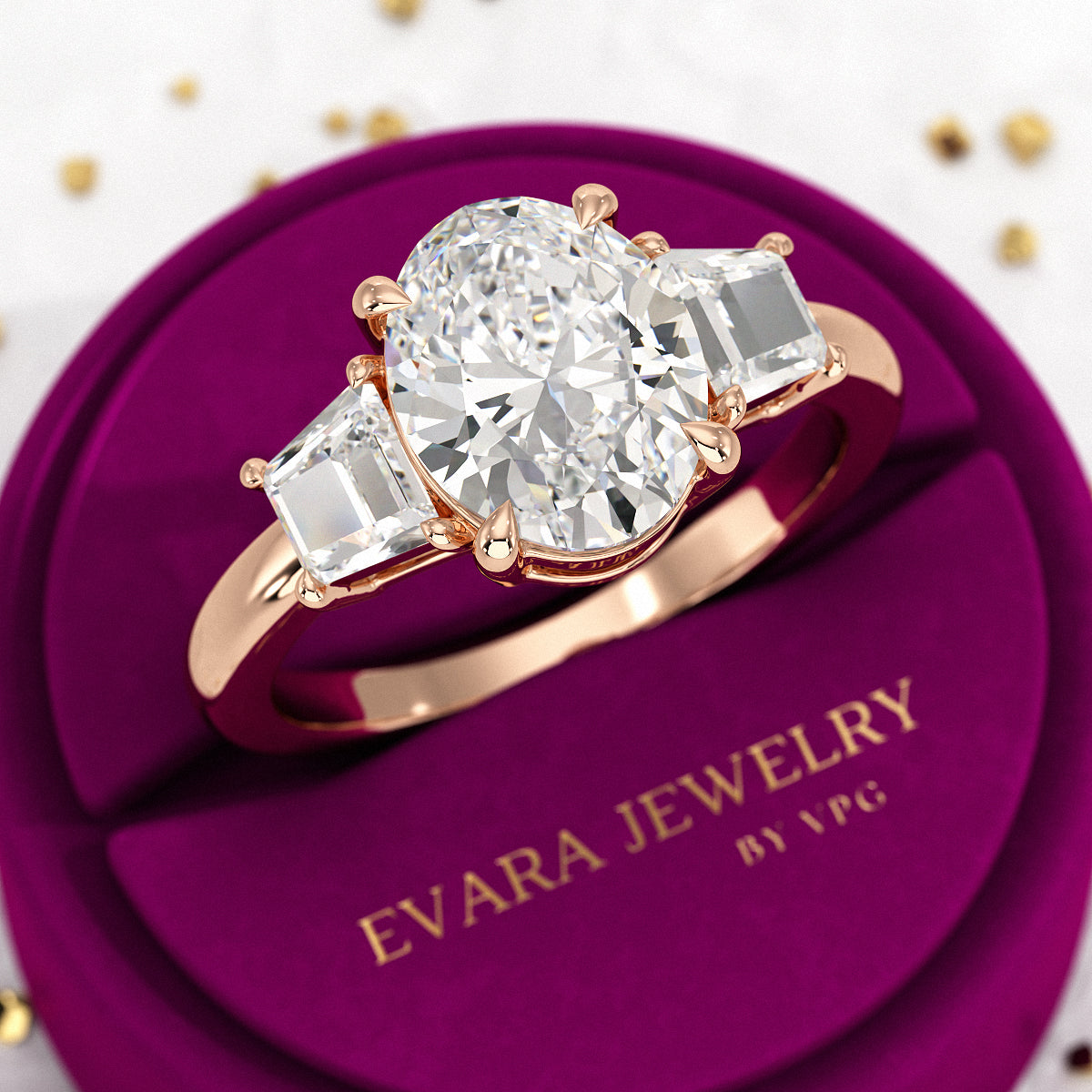2.50 Carat Oval Diamond Three Stone Engagement Ring - Evara Jewelry LLC
