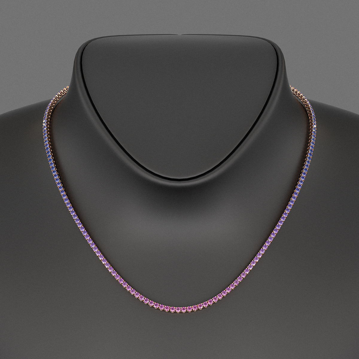 Ombre Necklace with Natural Pink Sapphire, Blue Sapphire & Amethyst in 14K/18K White Gold