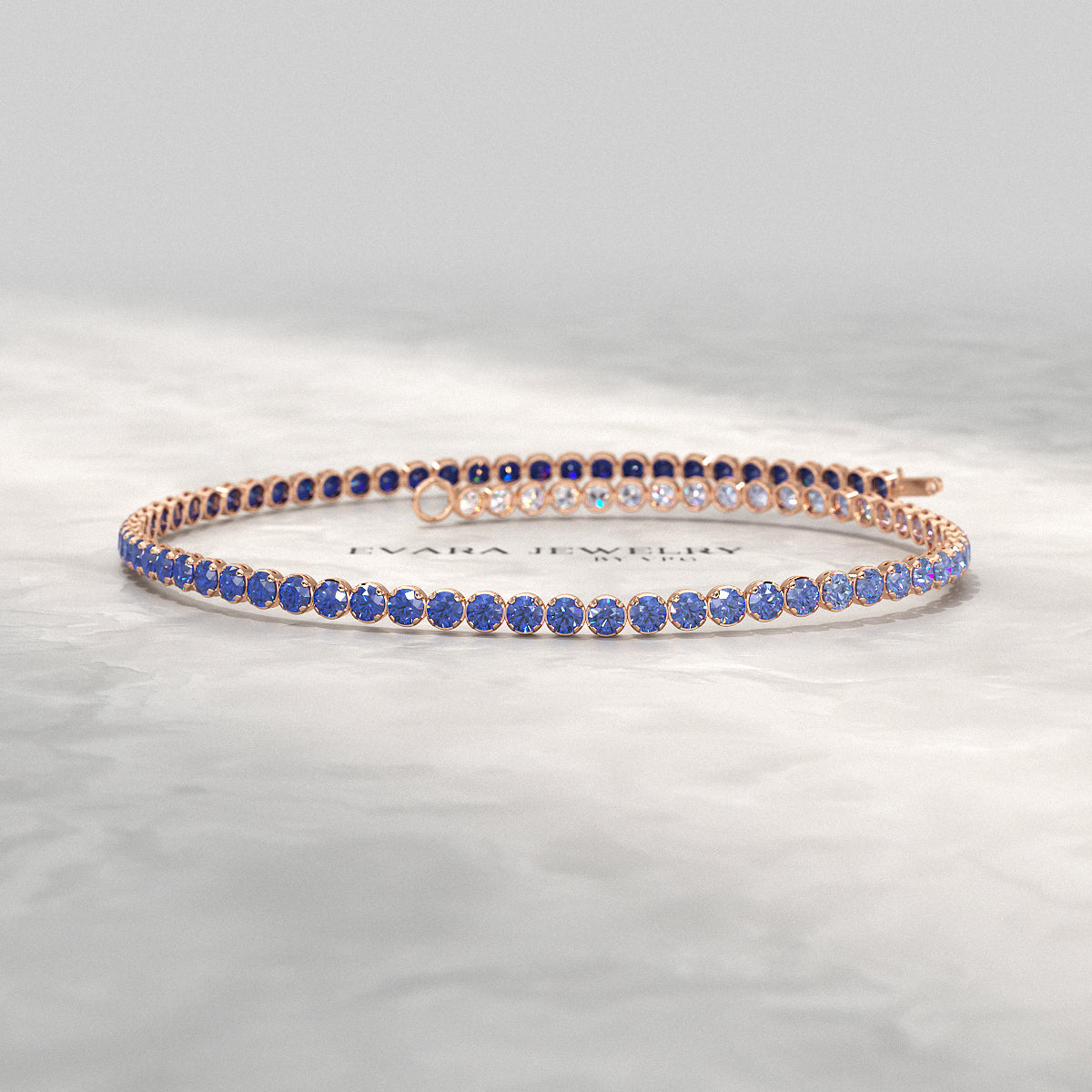 1.96 Carats Ombre Natural Blue Sapphire Tennis Bracelet in Solid 14K/18K Gold