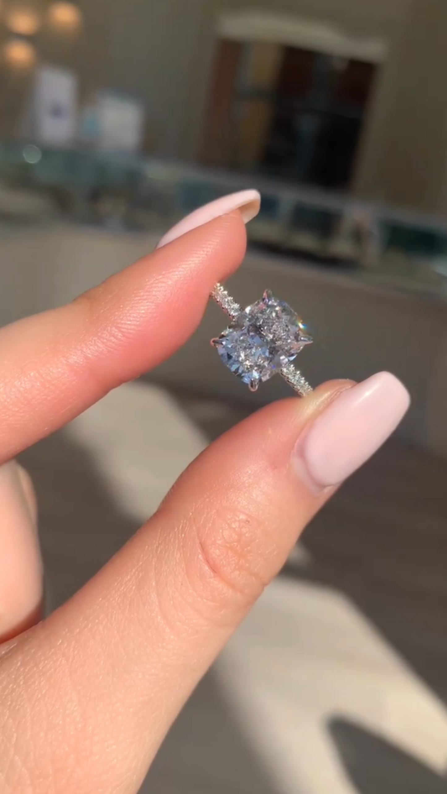 3 Carat Cushion Cut Diamond Engagement Ring with Pave Band - Evara Jewelry LLC