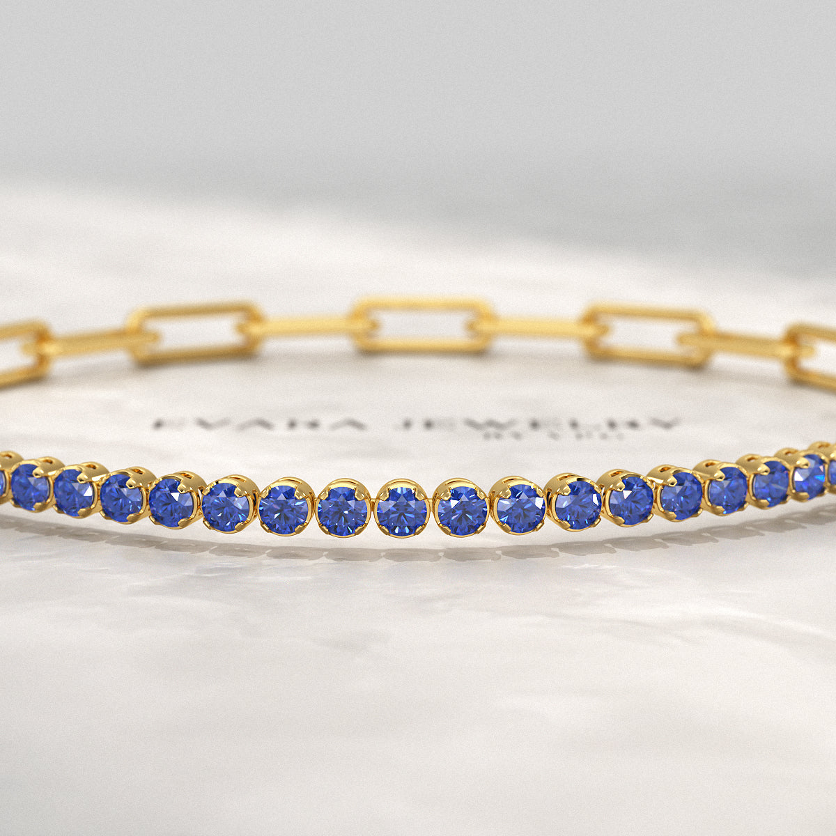 1.36 Carat Natural Blue Sapphire Paperclip 50-50 Tennis Bracelet