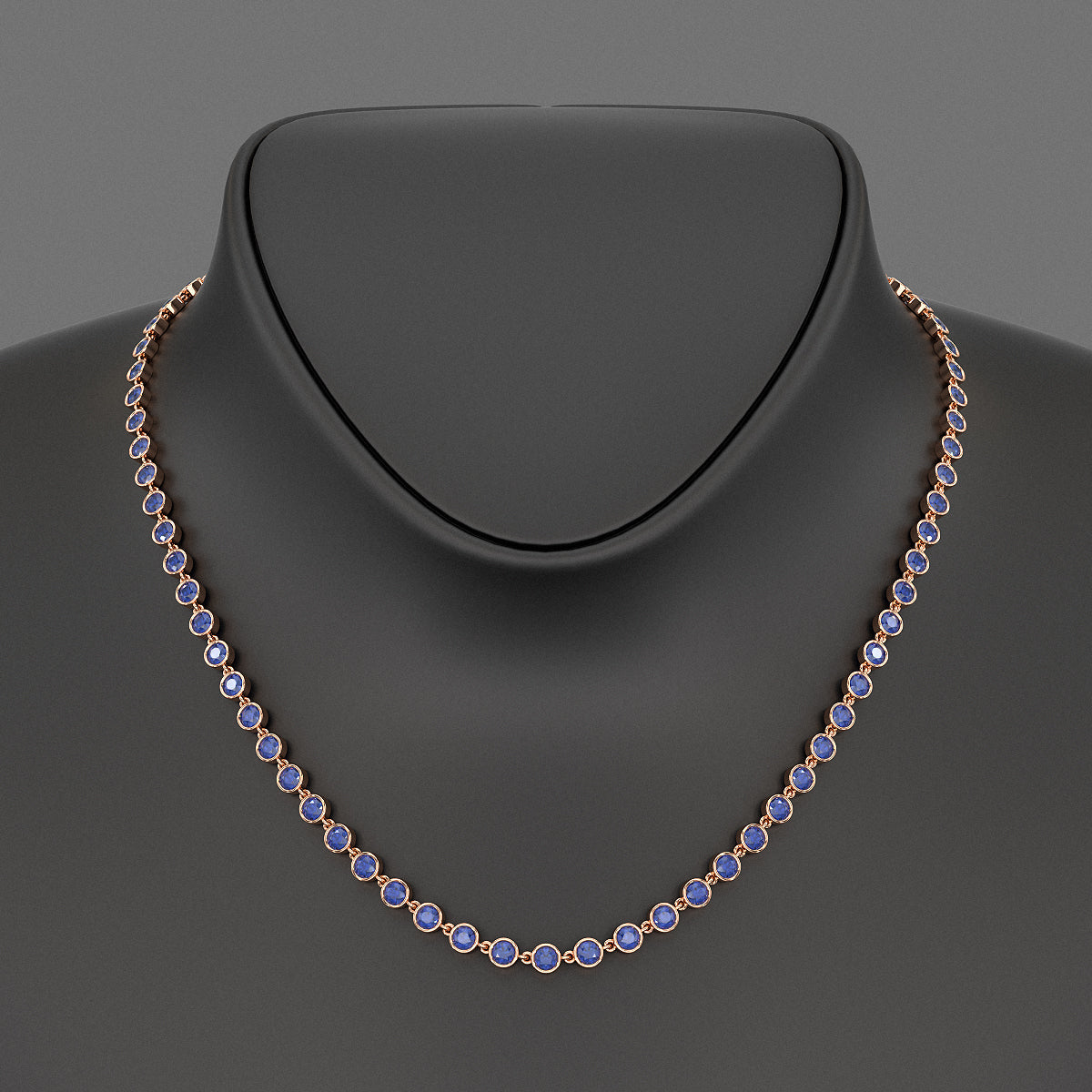 9.25 Carats Natural Blue Sapphire Choker Necklace in 18K White Gold