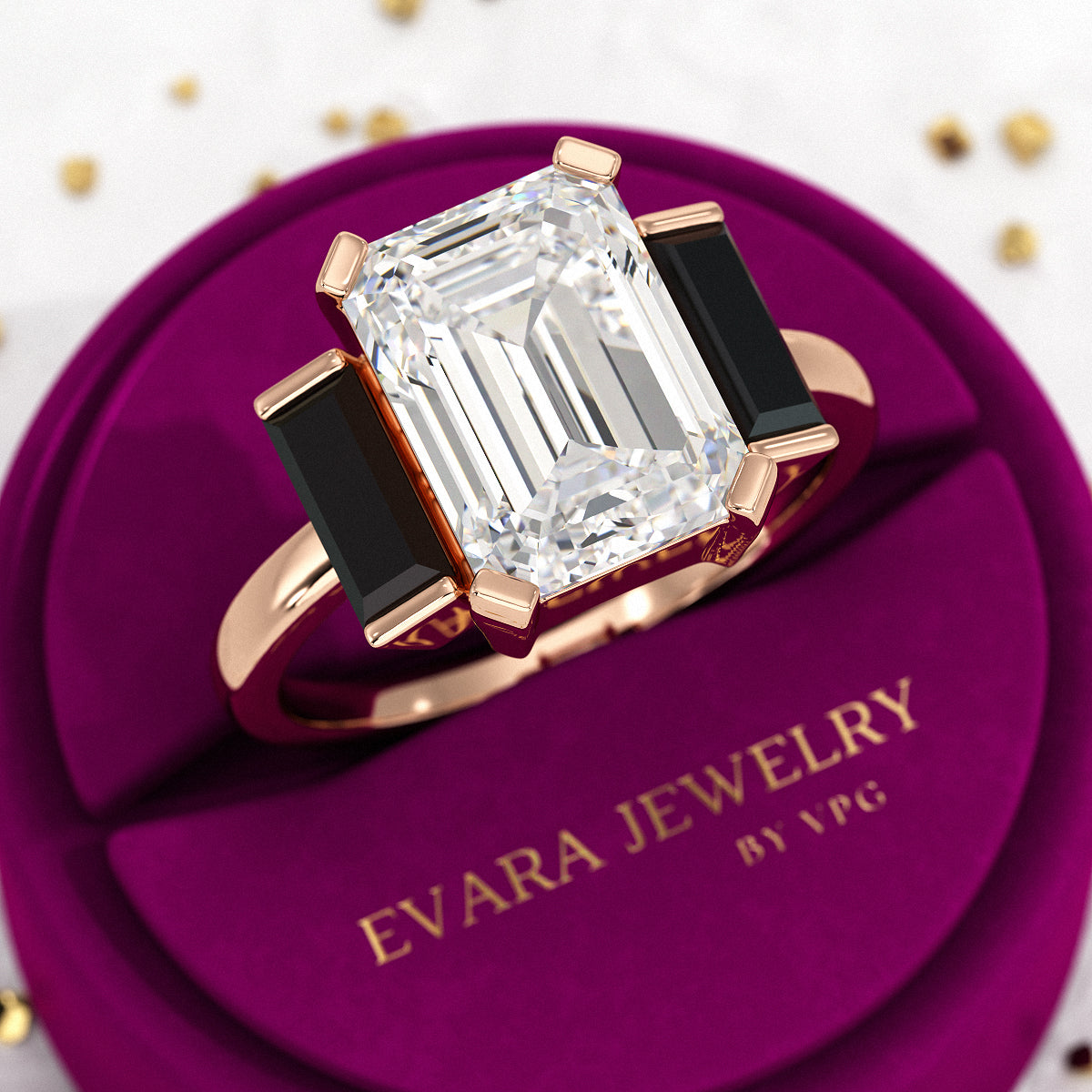 3 Carat Emerald Cut Art Deco Lab Grown Diamond Engagement Ring - Evara Jewelry LLC