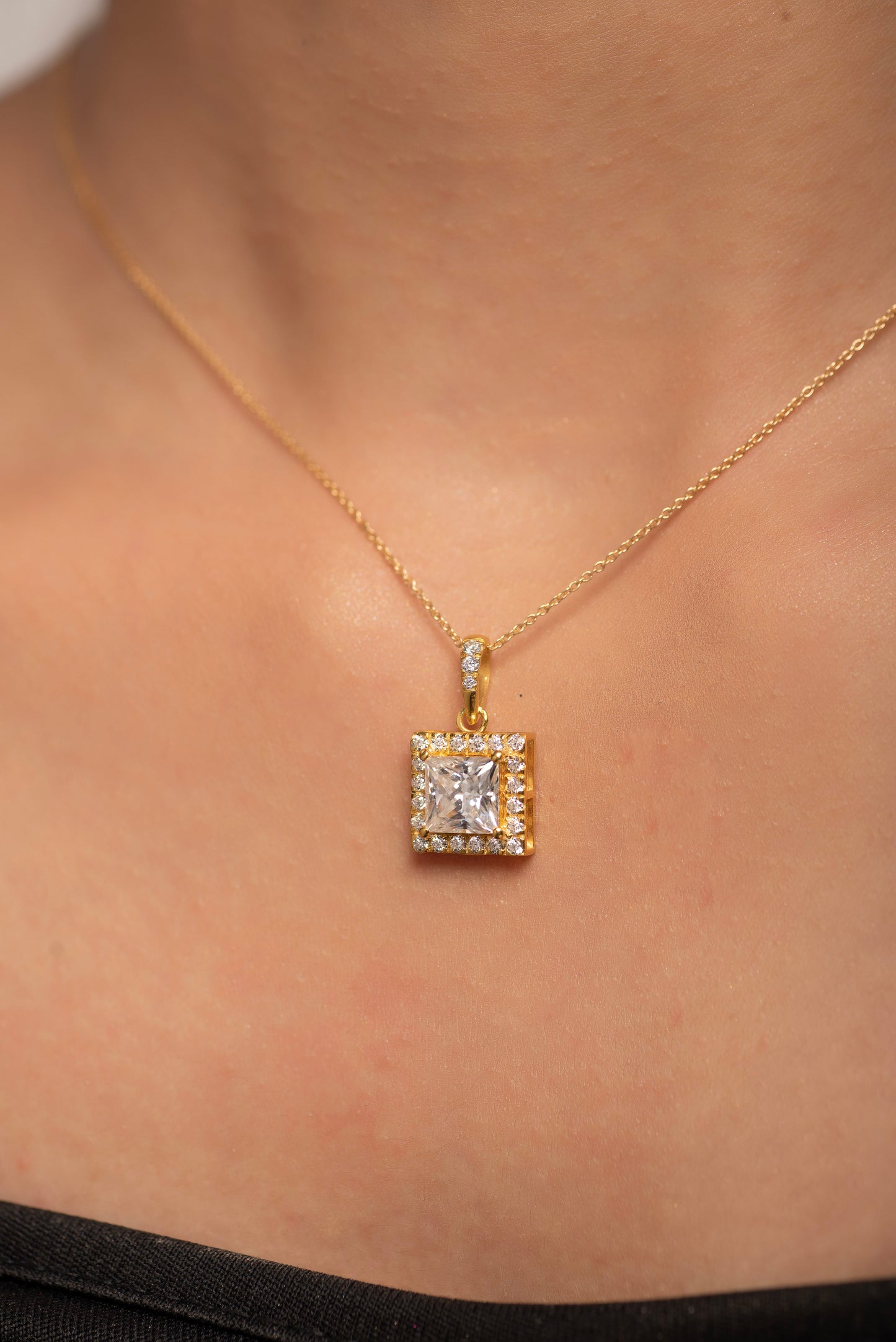 2 Carat Princess Cut Halo Diamond Pendant
