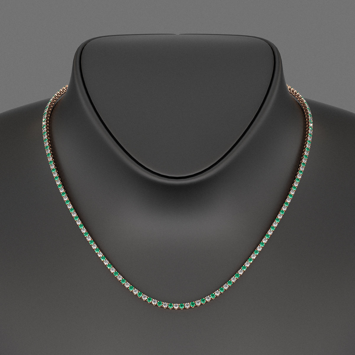 Natural Emerald & Diamond Alternate Tennis Necklace in 14K/18K Gold