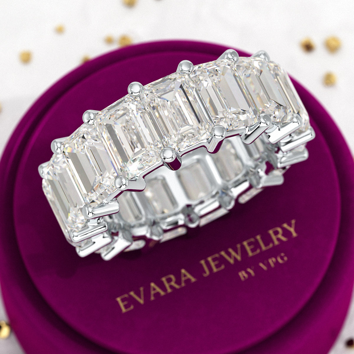 12 Carat Emerald Cut Lab Grown Diamond Eternity Band - Evara Jewelry LLC