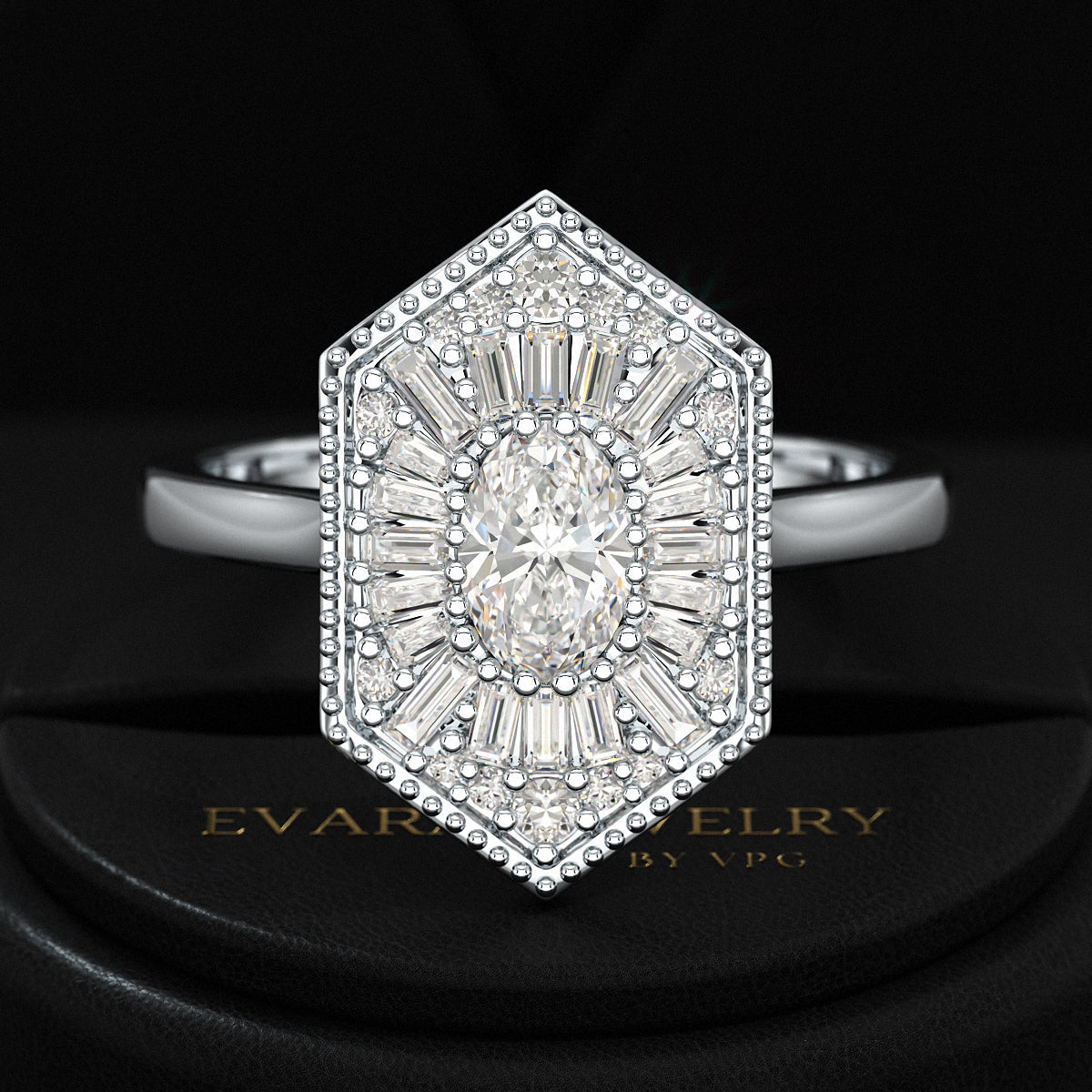 Antique Diamond Mosaic Oval Proposal Ring - Evara Jewelry LLC