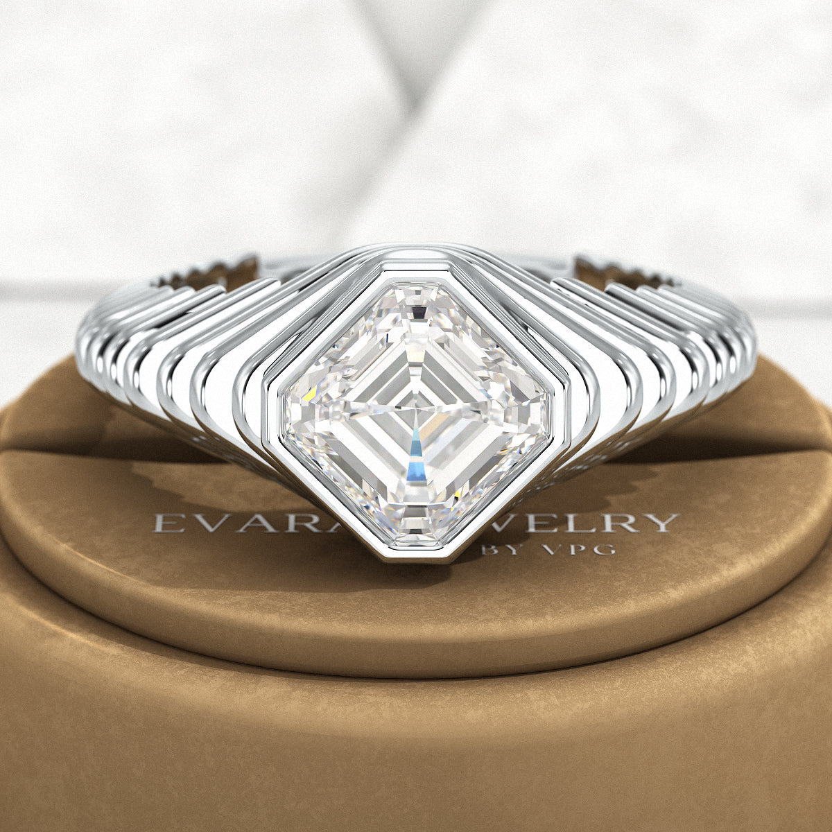 1.50 Carat Asscher Cut Diamond Chunky Bombe Ring - Evara Jewelry LLC