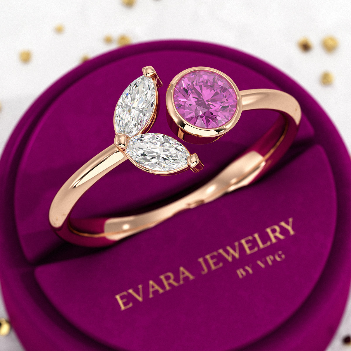 Pink Tourmaline & Diamond Wedding Stacking Front Open Ring - Evara Jewelry LLC