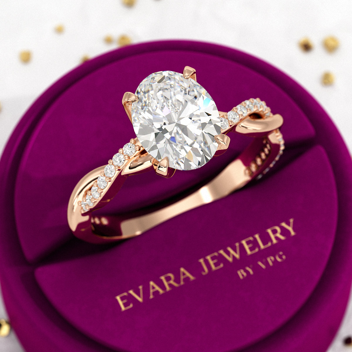 2 Carat Oval Diamond Nature Inspired Minimalist Engagement Ring - Evara Jewelry LLC