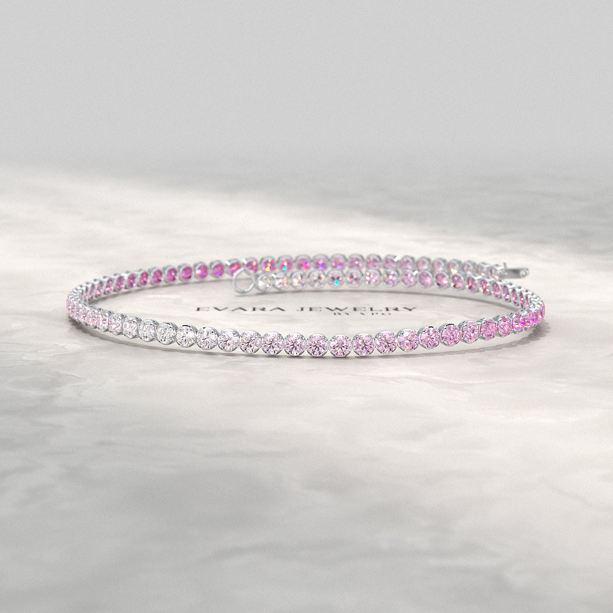 2.01 Carats Ombre Pink Sapphire Dainty Tennis Bracelet - Natural Sapphire in Solid 14K/18K Rose Gold
