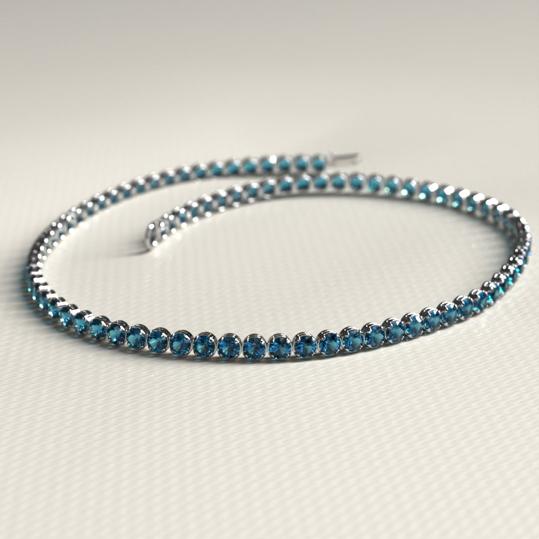 London Blue Topaz Tennis Bracelet in 14K/18K White Gold / November Birthstone Bracelet - Evara Jewelry LLC