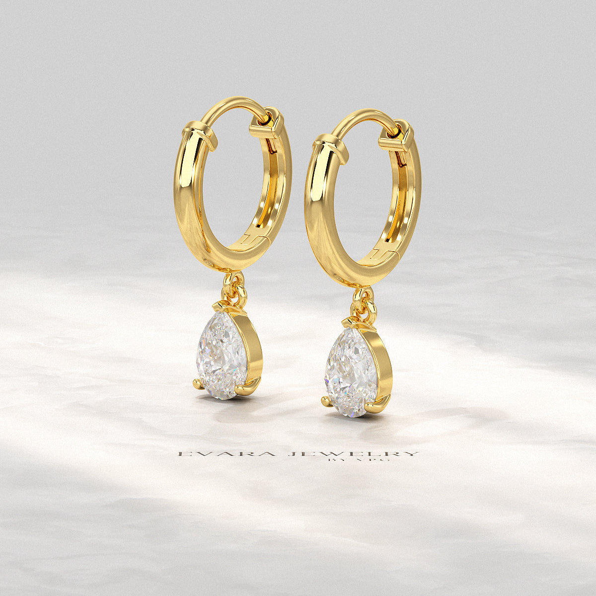Dainty hoop earrings with 1 carat lab-created pear diamonds