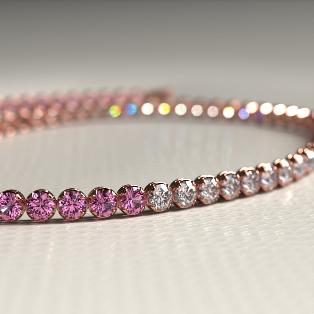 Diamond & Natural Pink Sapphire Custom 50-50 Tennis Bracelet - Evara Jewelry LLC