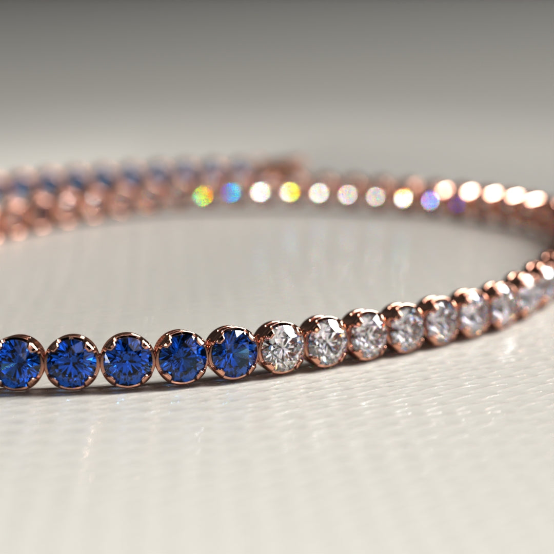 Custom Natural Blue Sapphire & Diamond 50-50 Tennis Bracelet - Evara Jewelry LLC