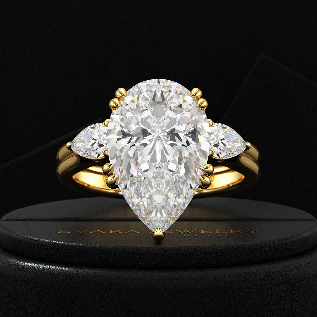 7 Carat Pear Cut Diamond Three Stone Ring with Accent Pear Diamonds