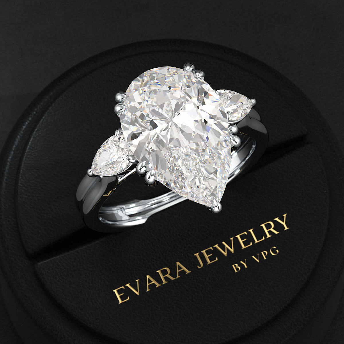 7 Carat Pear Cut Diamond Three Stone Ring with Accent Pear Diamonds