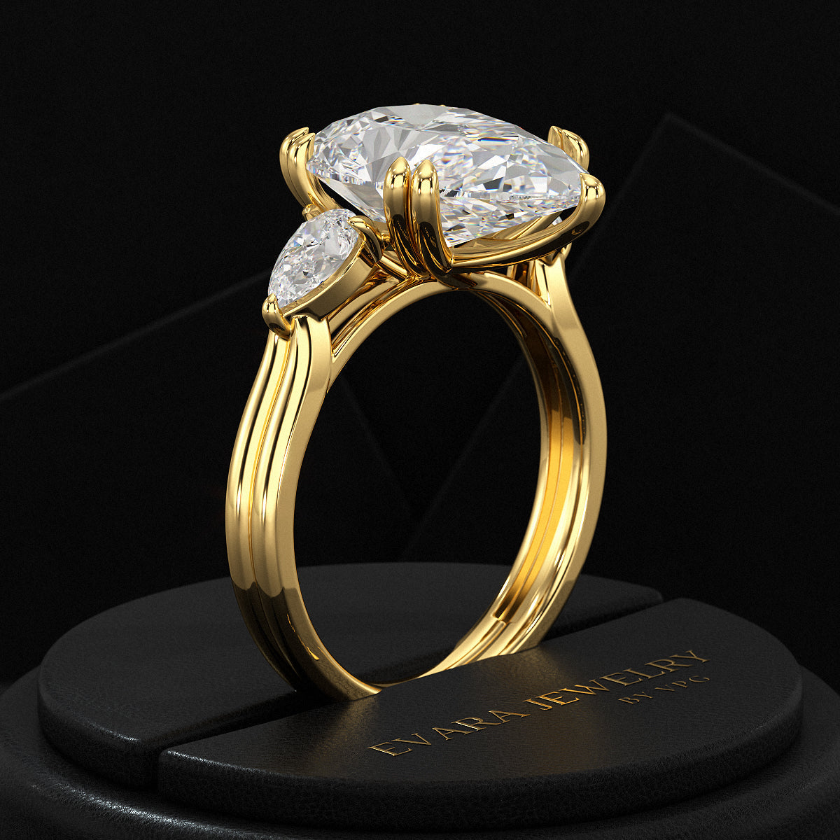 7 Carat Pear Cut Diamond Three Stone Ring with Accent Pear Diamonds