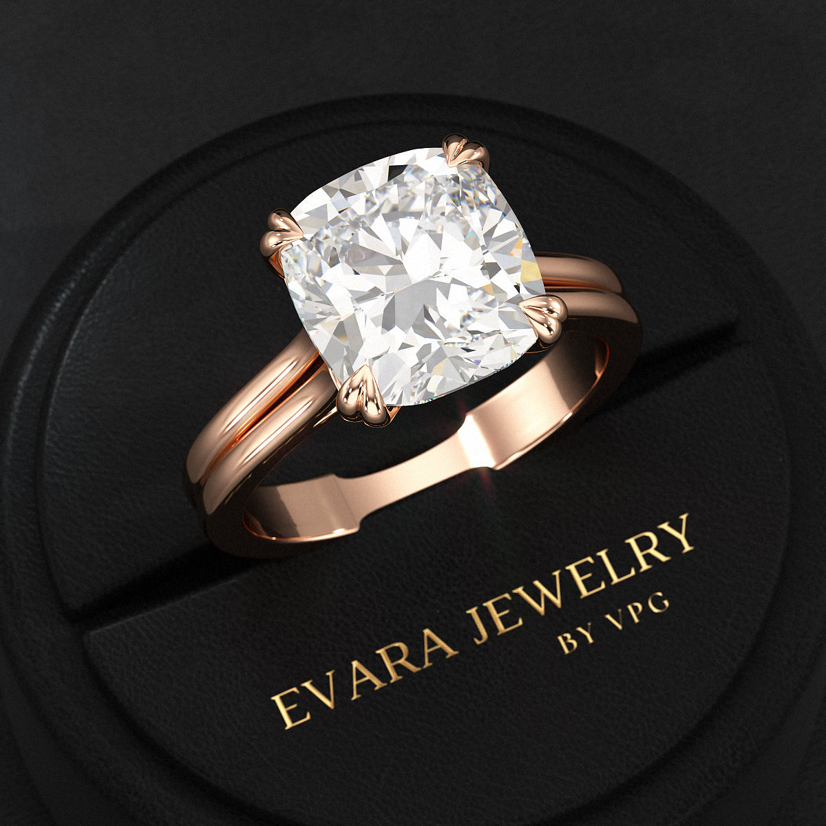 5 Carat Cushion Cut Lab Grown Diamond Twin Band Engagement Ring