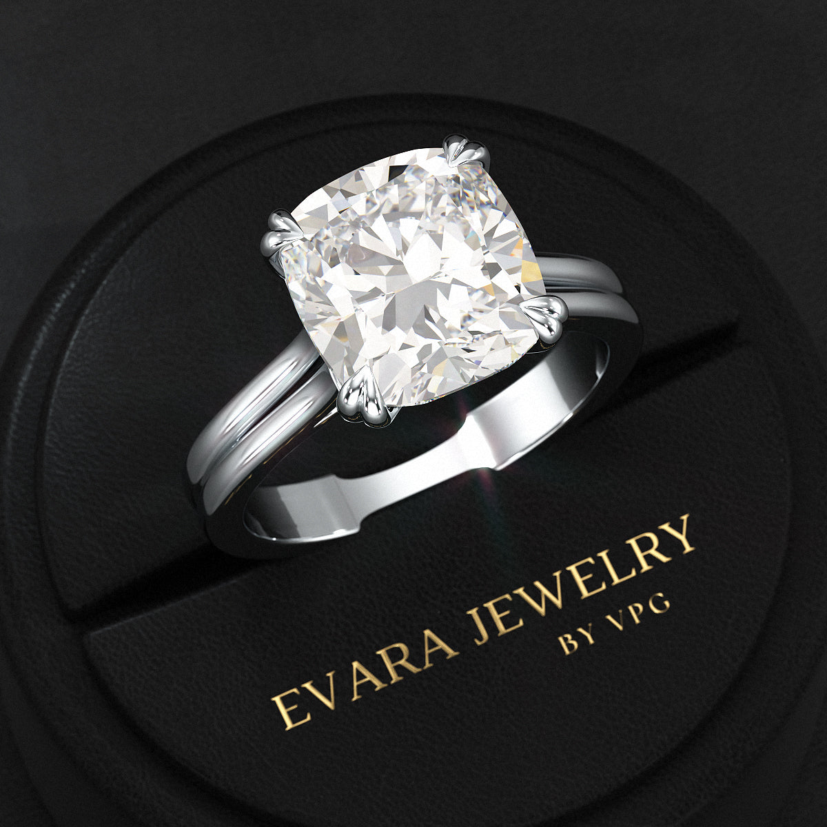 5 Carat Cushion Cut Lab Grown Diamond Twin Band Engagement Ring