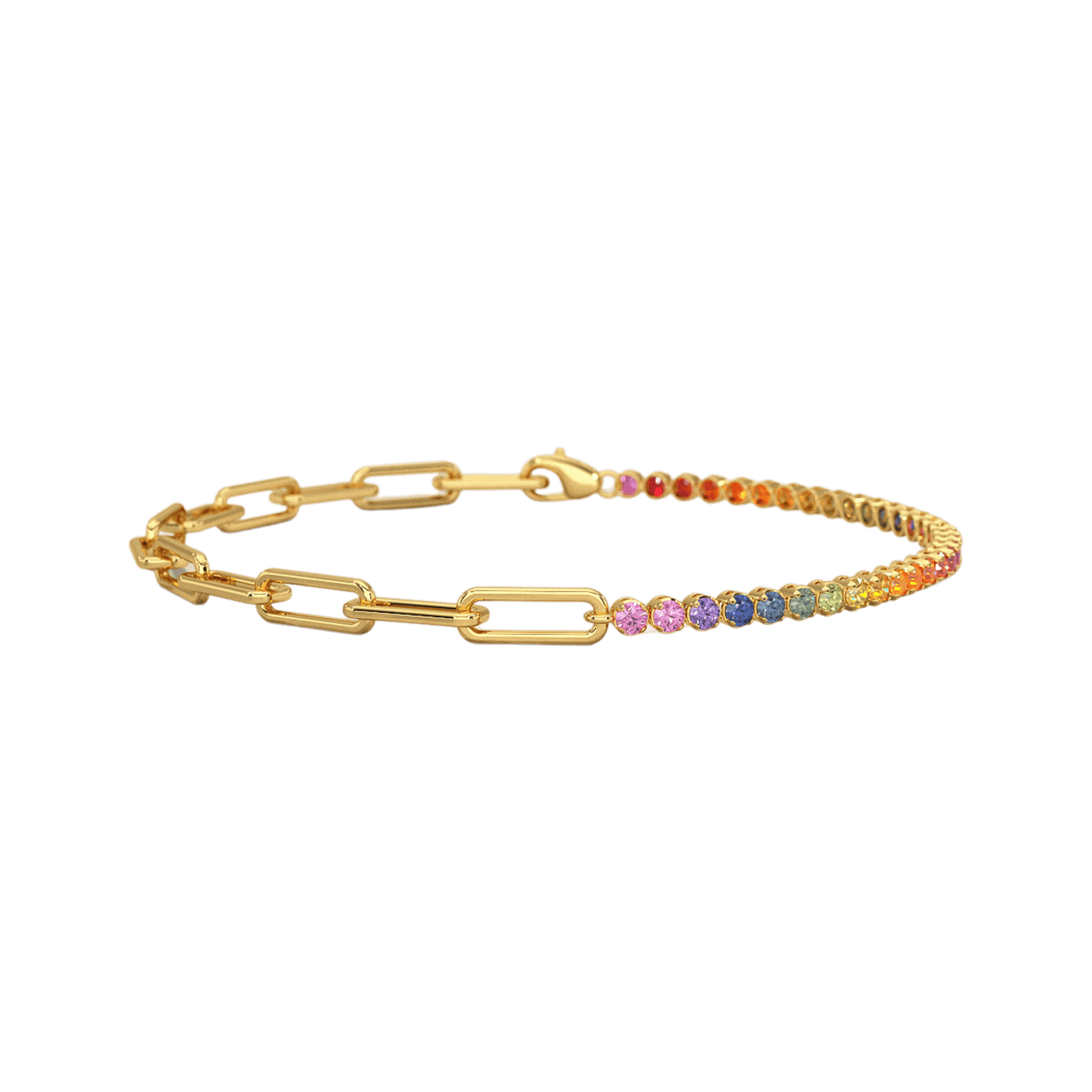 1.36 Carat Natural Rainbow Sapphire Paperclip 50-50 Tennis Bracelet