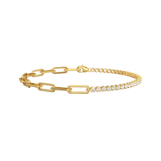 1.38 Carats Diamond & Paperclip 50-50 Tennis Bracelet - Lab Grown Diamond