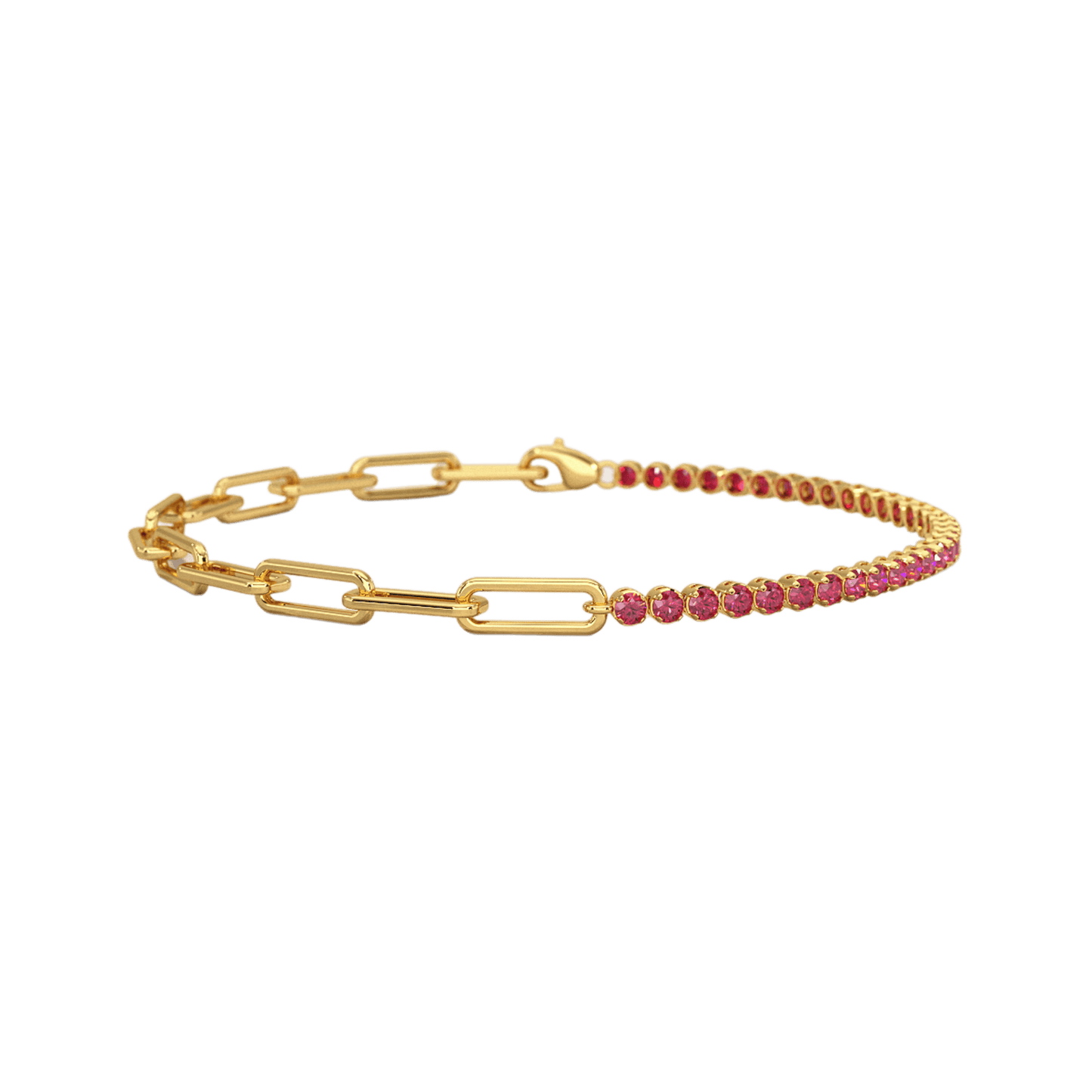 Natural Ruby & Paperclip 50-50 Tennis Bracelet