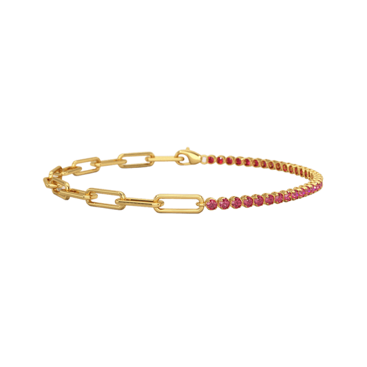 Natural Ruby & Paperclip 50-50 Tennis Bracelet