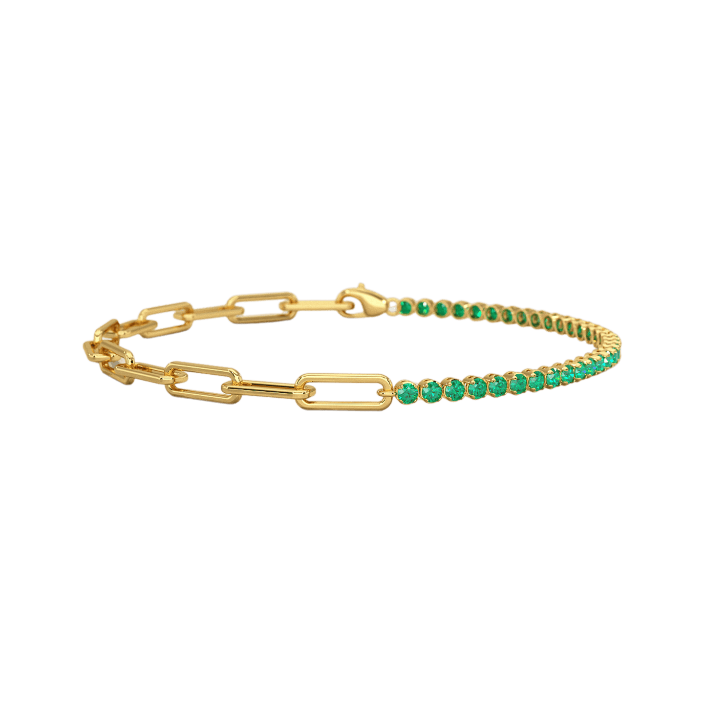 1.44 Carat Natural Emerald & Paperclip 50-50 Tennis Bracelet