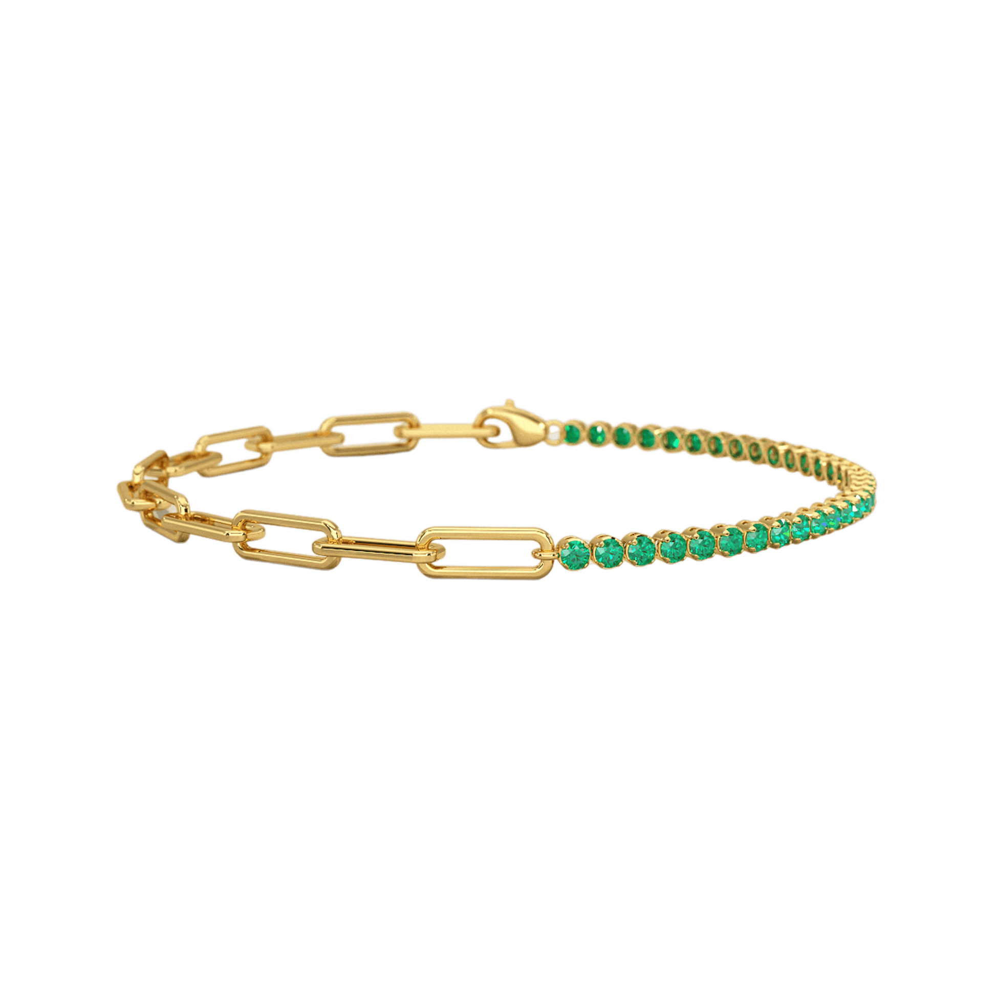 1.44 Carat Natural Emerald & Paperclip 50-50 Tennis Bracelet