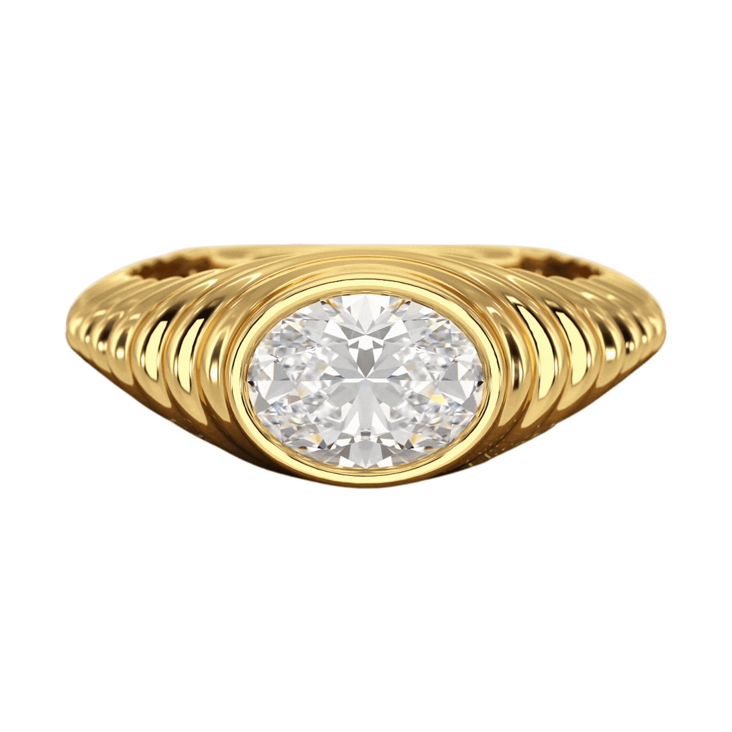 1.50 Carat Oval Cut Diamond Chunky Bombe Signet Ring