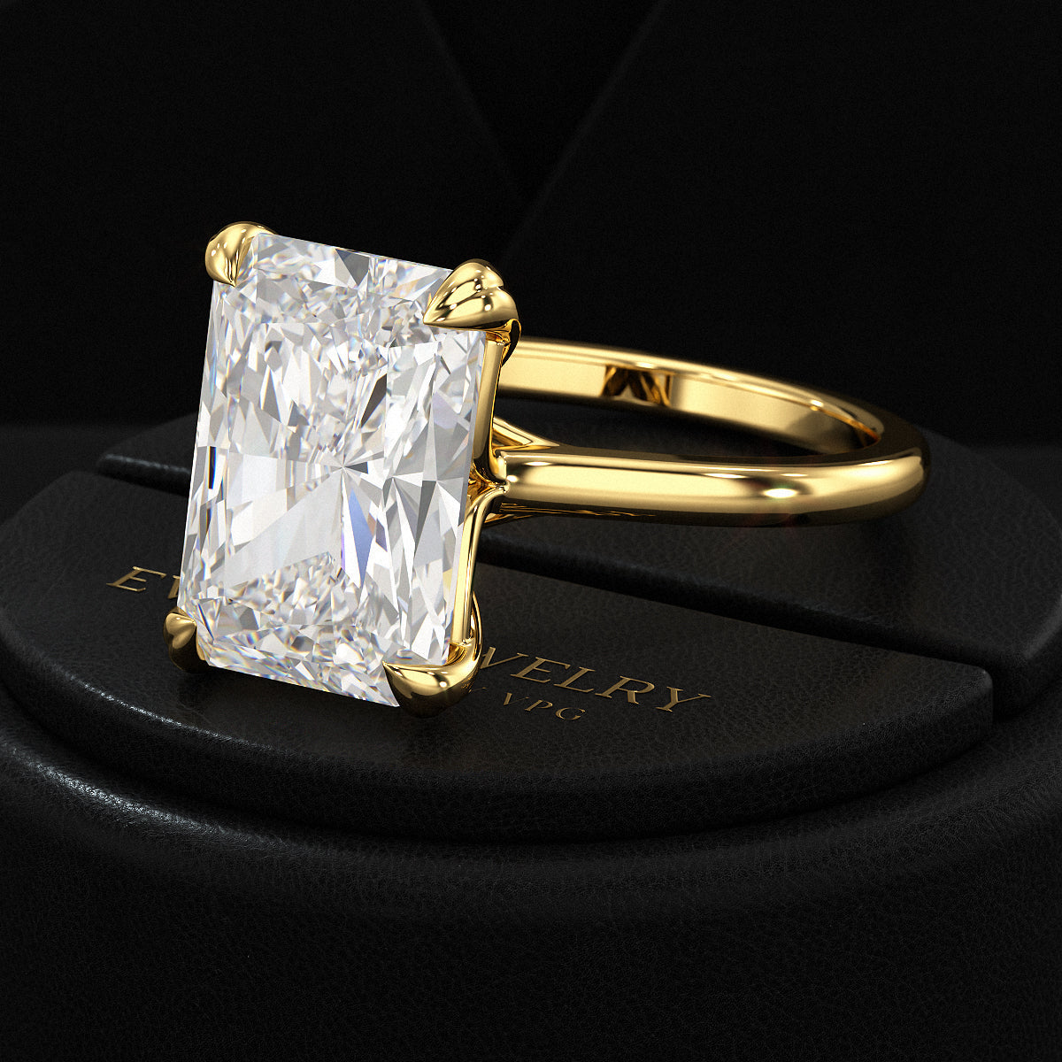 5 Carat Radiant Cut Diamond Solitaire Engagement Ring with Plain Band