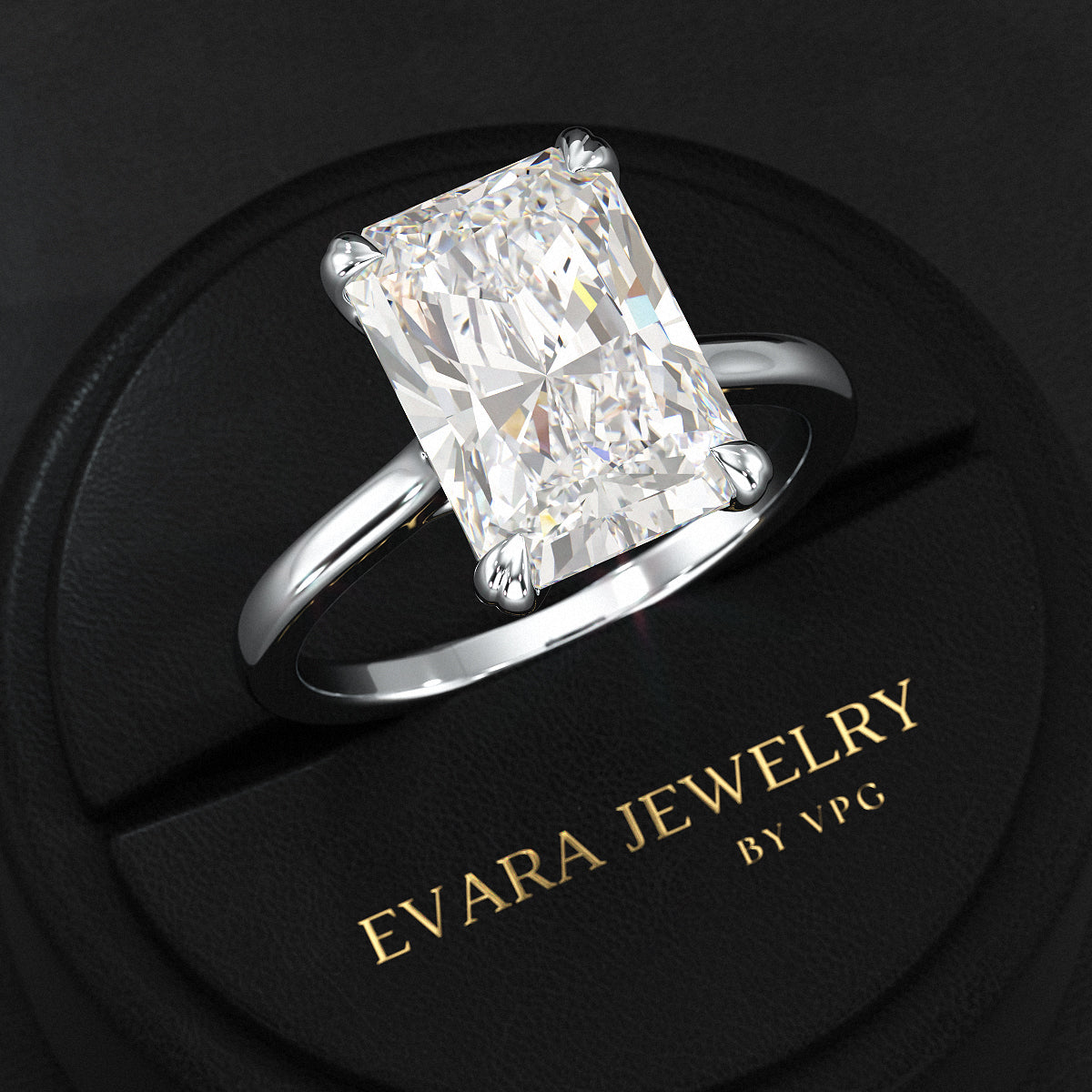 5 Carat Radiant Cut Diamond Solitaire Engagement Ring with Plain Band