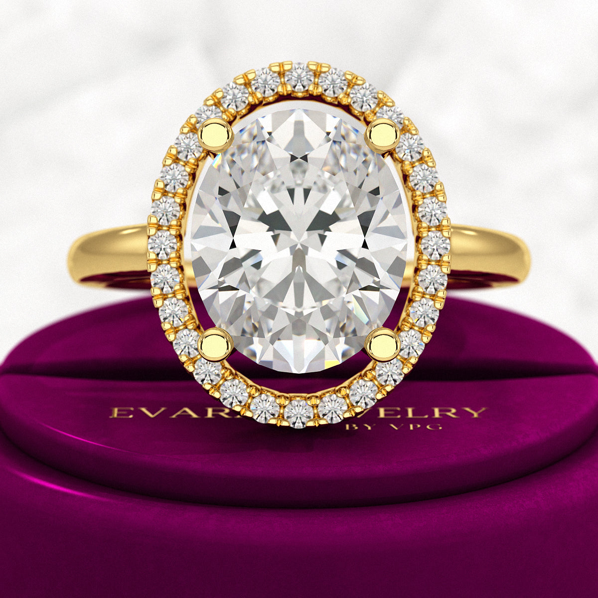 3 Carat Oval Lab Grown Diamond Halo Engagement Ring - Evara Jewelry LLC