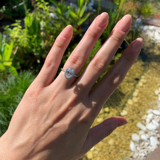 2 Carat Classic Oval Cut Diamond Halo Engagement Ring with Pave Band - Evara Jewelry LLC