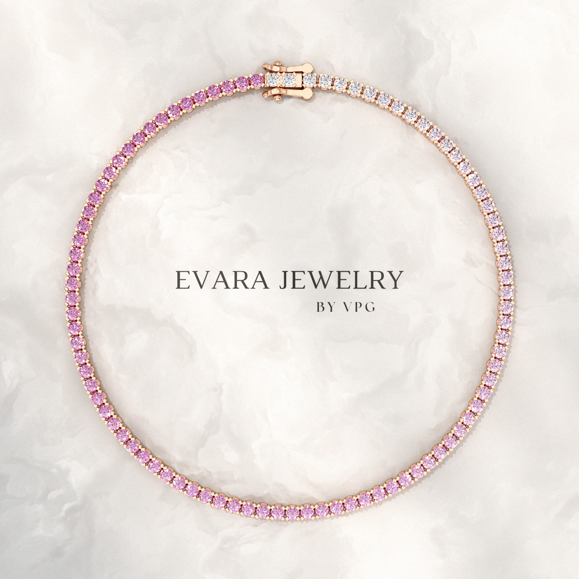 Ombre 3.24 Carats Natural Pink Sapphire Tennis Bracelet in 14K/18K White Gold - Evara Jewelry LLC