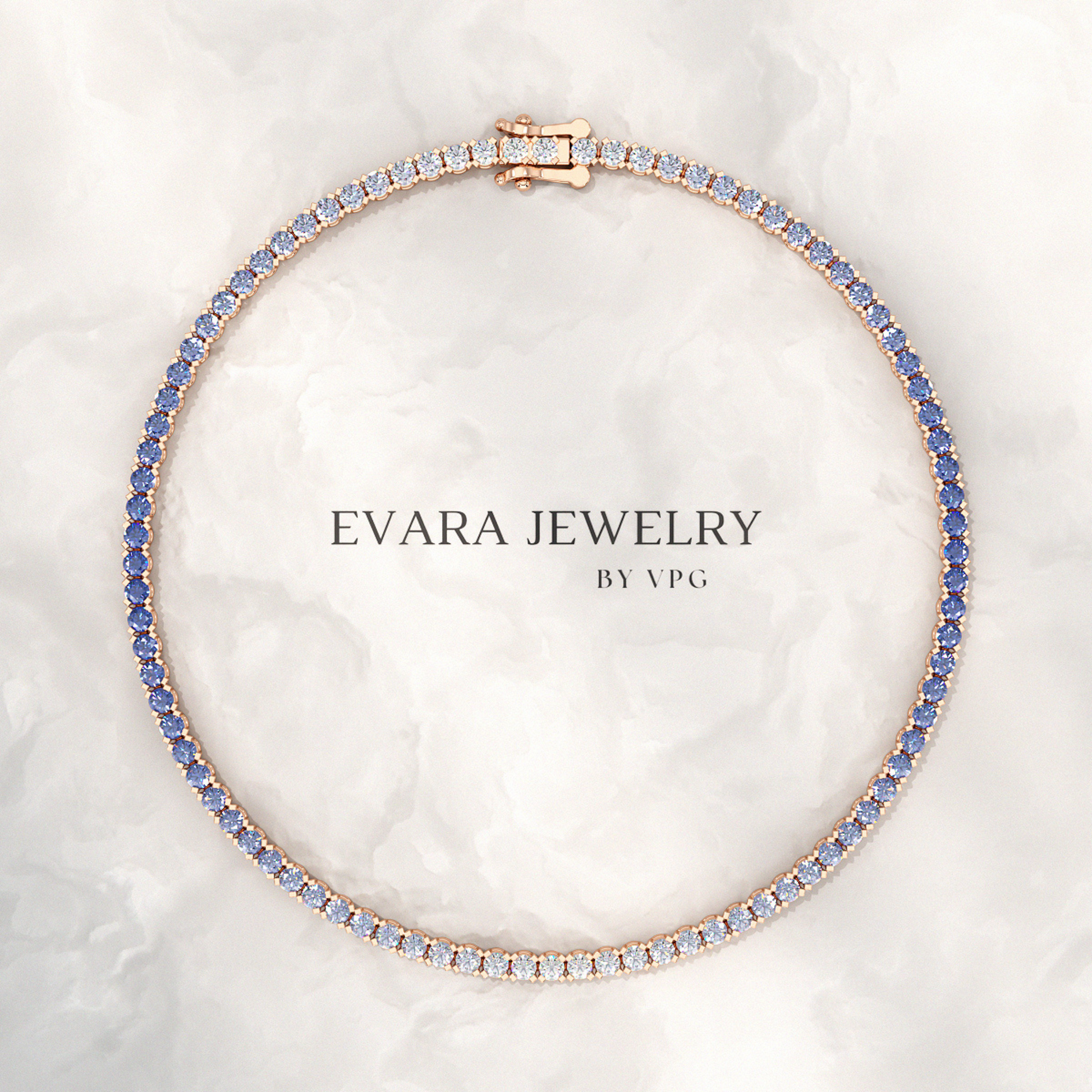 3.22 Carats Ombre Natural Blue Sapphire Tennis Bracelet in 14K/18K White Gold - Evara Jewelry LLC