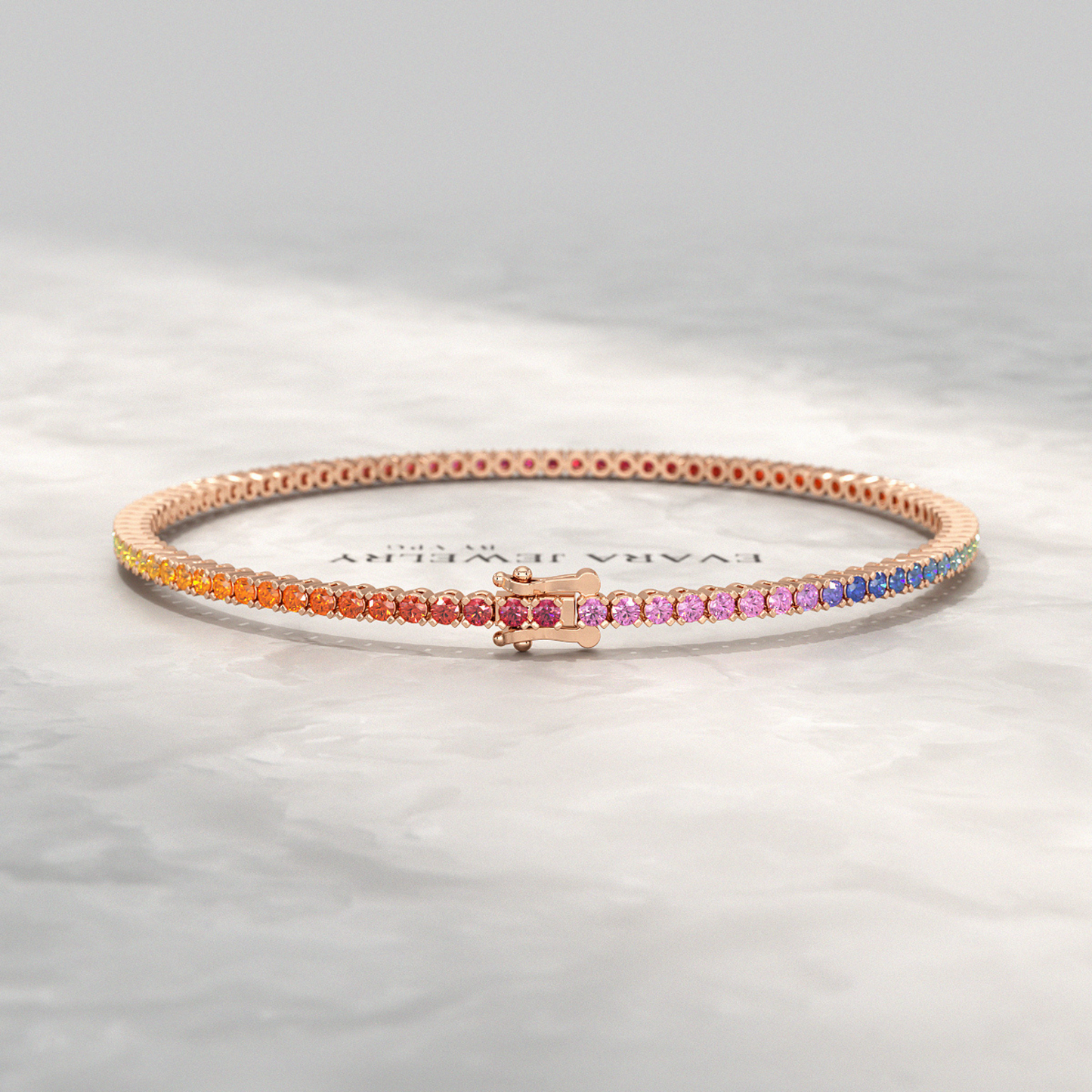 3.18 Carats Natural Rainbow Sapphire Tennis Bracelet in 14K/18K White Gold - Evara Jewelry LLC