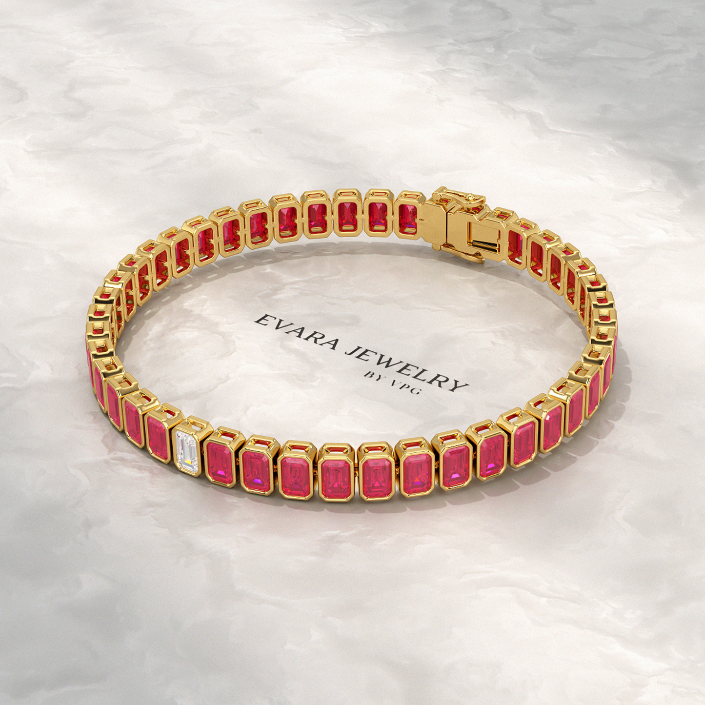 15 Carats Bezel Set Natural Ruby & Lab Grown Diamond Tennis Bracelet - Evara Jewelry LLC
