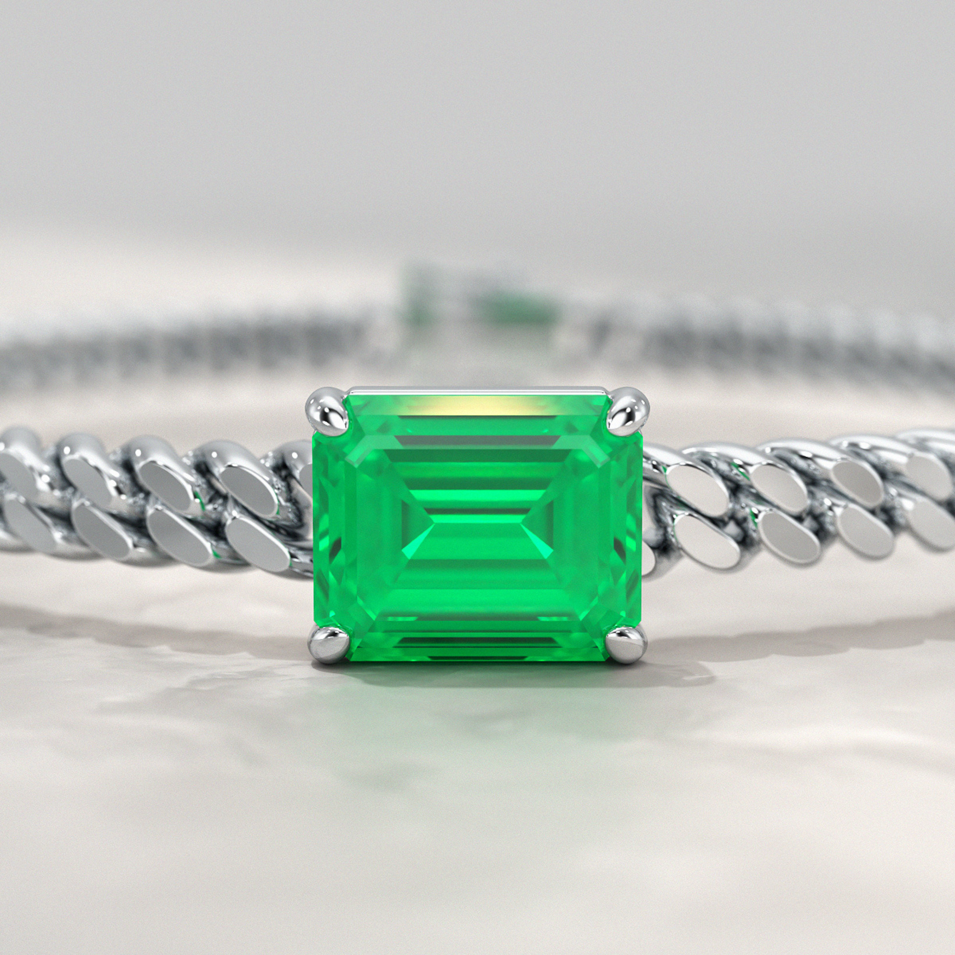 5 Carat Emerald Cut Lab Grown Emerald Cuban Chain Luxury Bracelet - Evara Jewelry LLC