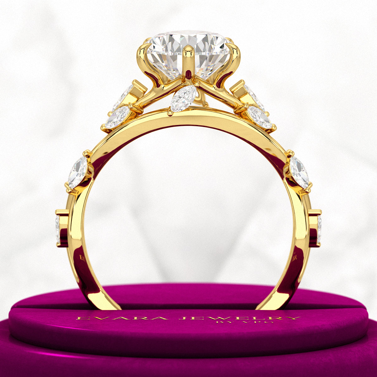 3 Carat Pear Cut Diamond Nature Inspired Art Deco Engagement Ring - Evara Jewelry LLC