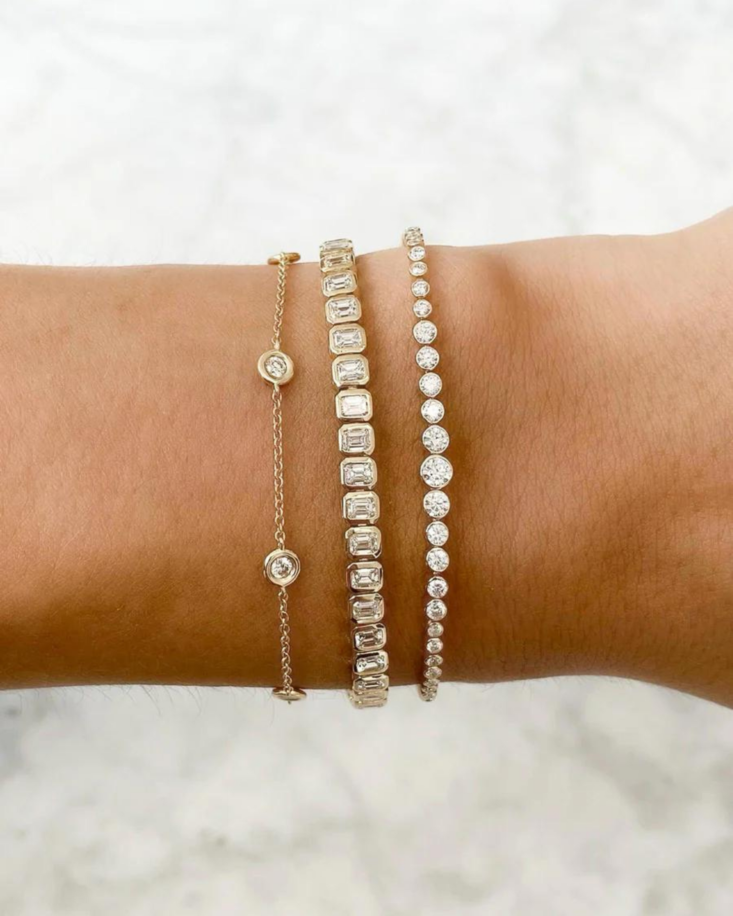 5 Carat Bezel Set Emerald Cut Luxury Diamond Tennis Bracelet in 14K Gold - Evara Jewelry LLC