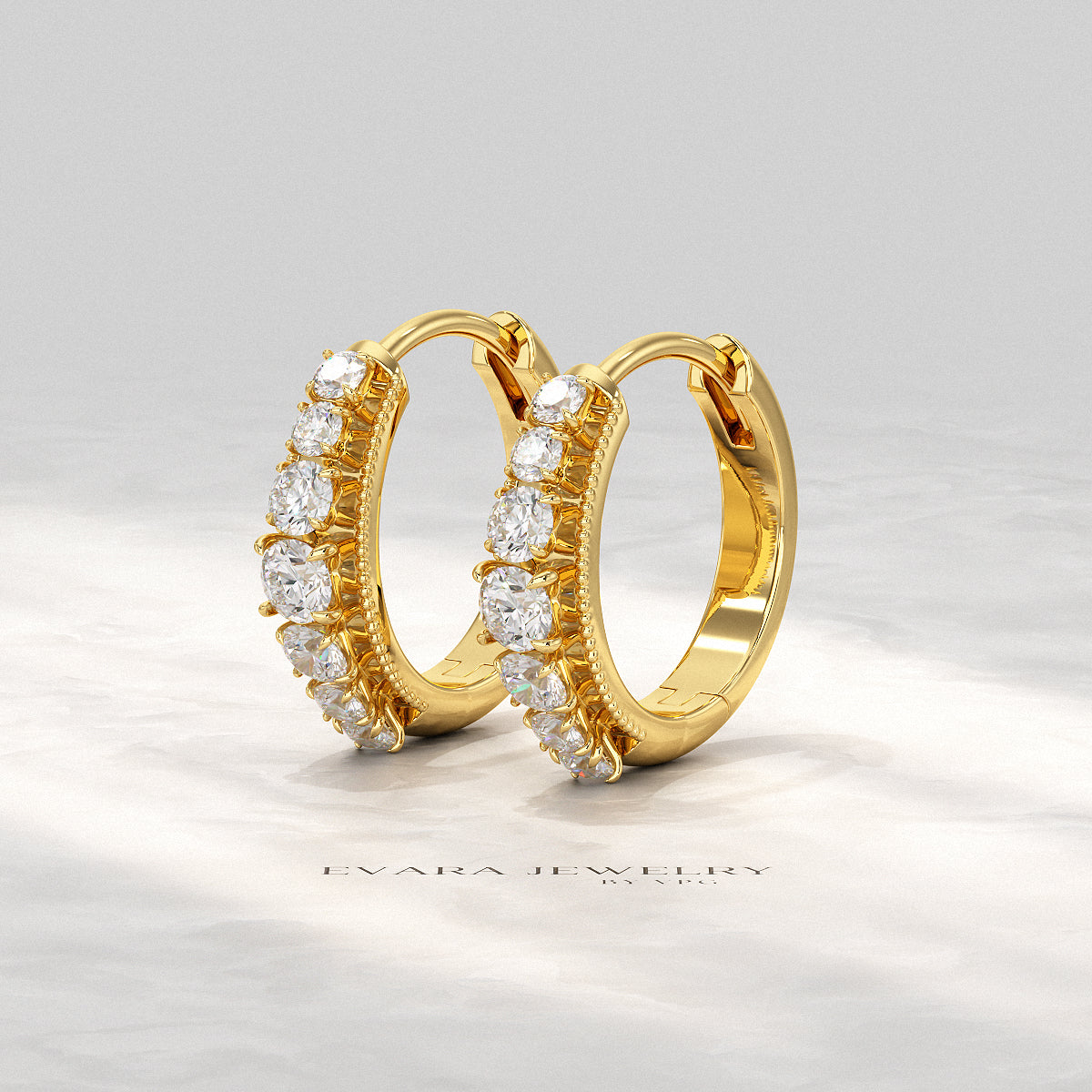 18K white gold hoop earrings set with lab grown diamonds.